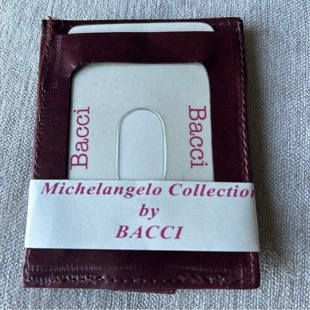 Bacci Vintage Burgundy Leather Money Clip and Credit Card Holder